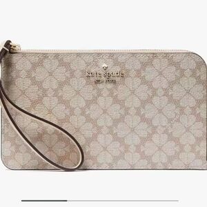 🎂Kate Spade Med Lzip Wristlet Spade Flower Dark Beige NWT🎂